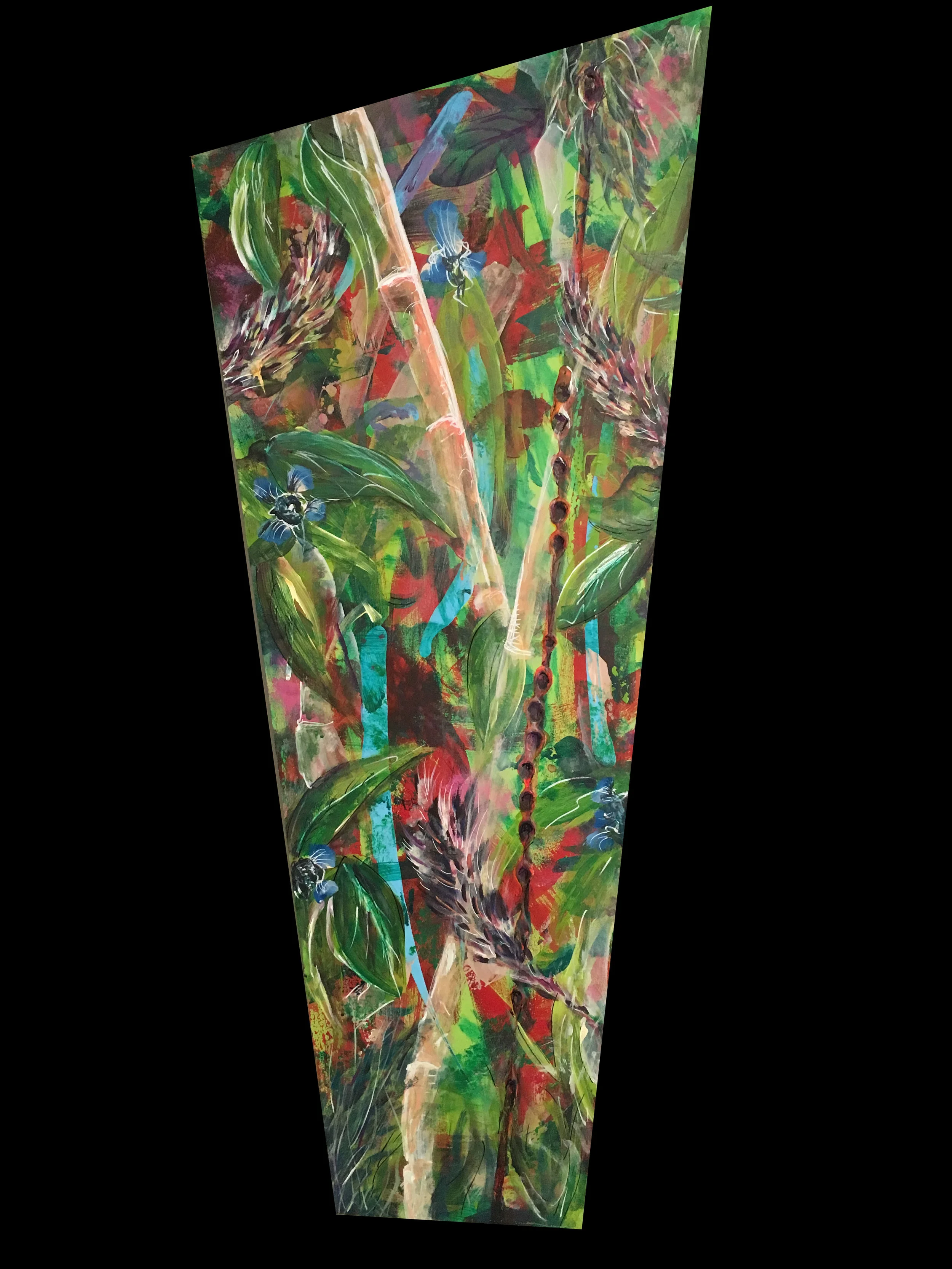 Into the Jungle, 2018. approx. 40" x 16" acrylic on custom hardboard canvas. Available, contact for price.