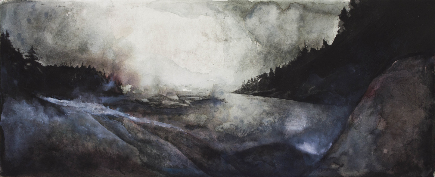 Clay Pit, Deer Isle, ME 14"x34" Etching and mixed media drawing | 900 /1100