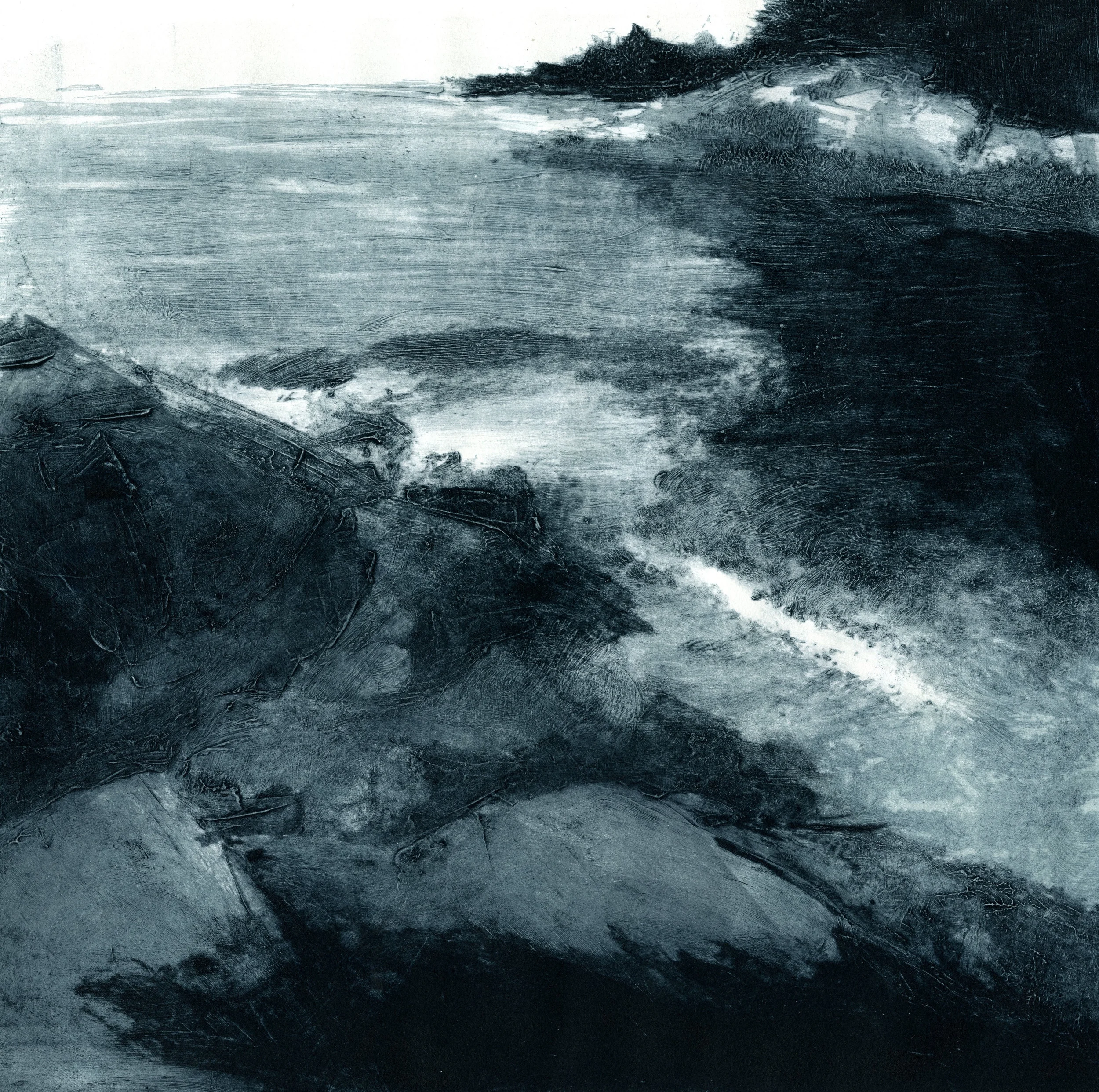 Donald Teskey Inspired print about a print from photo i took in Deer Isle, ME, 2015 Collograph carborundum | 800 16"x16"