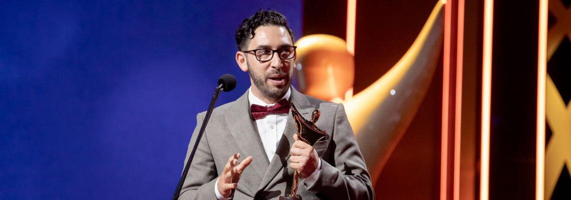  Accepting his award for best short film at the 2020 AACTA Awards 