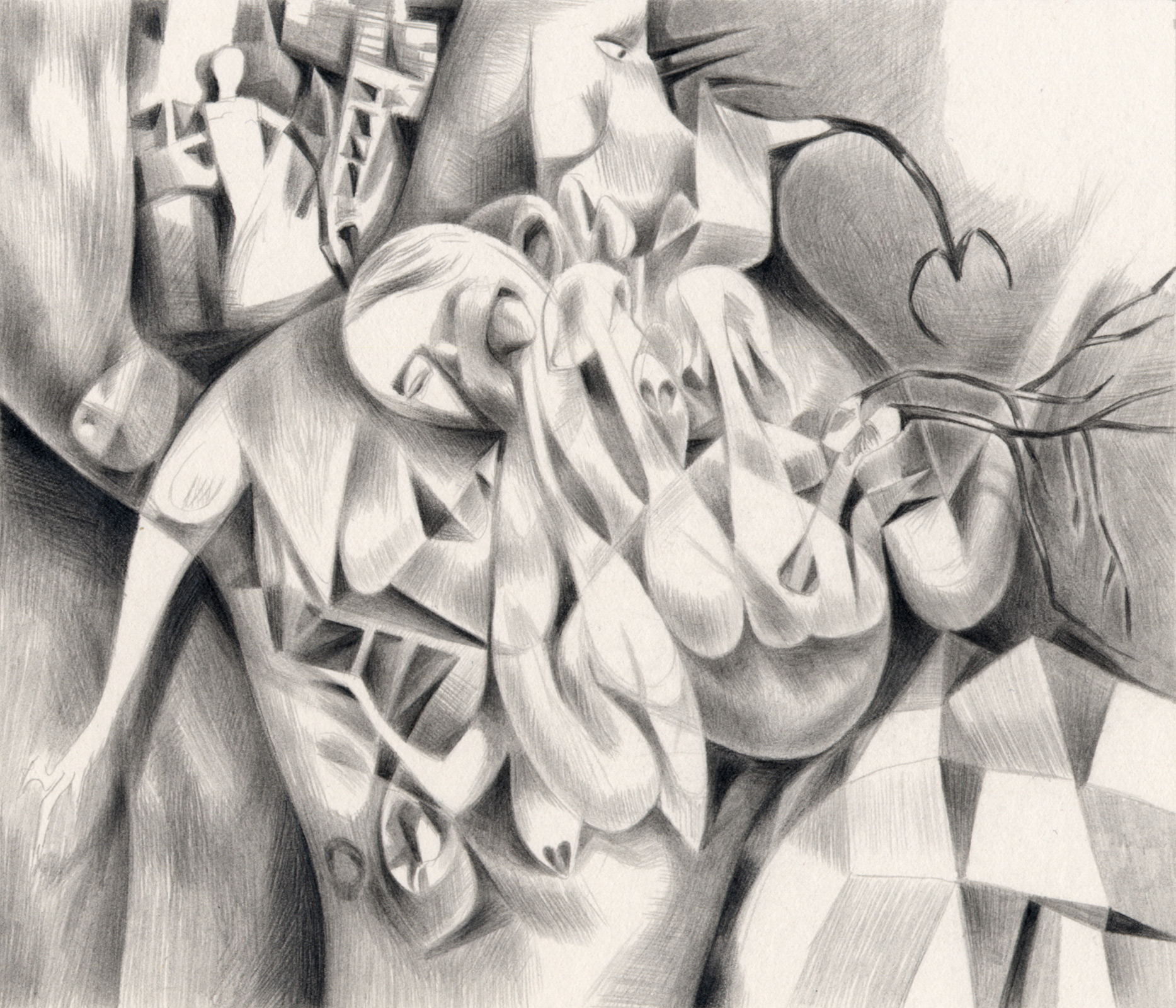   Conjoined , 2003. Graphite on paper. 7" x 6". 