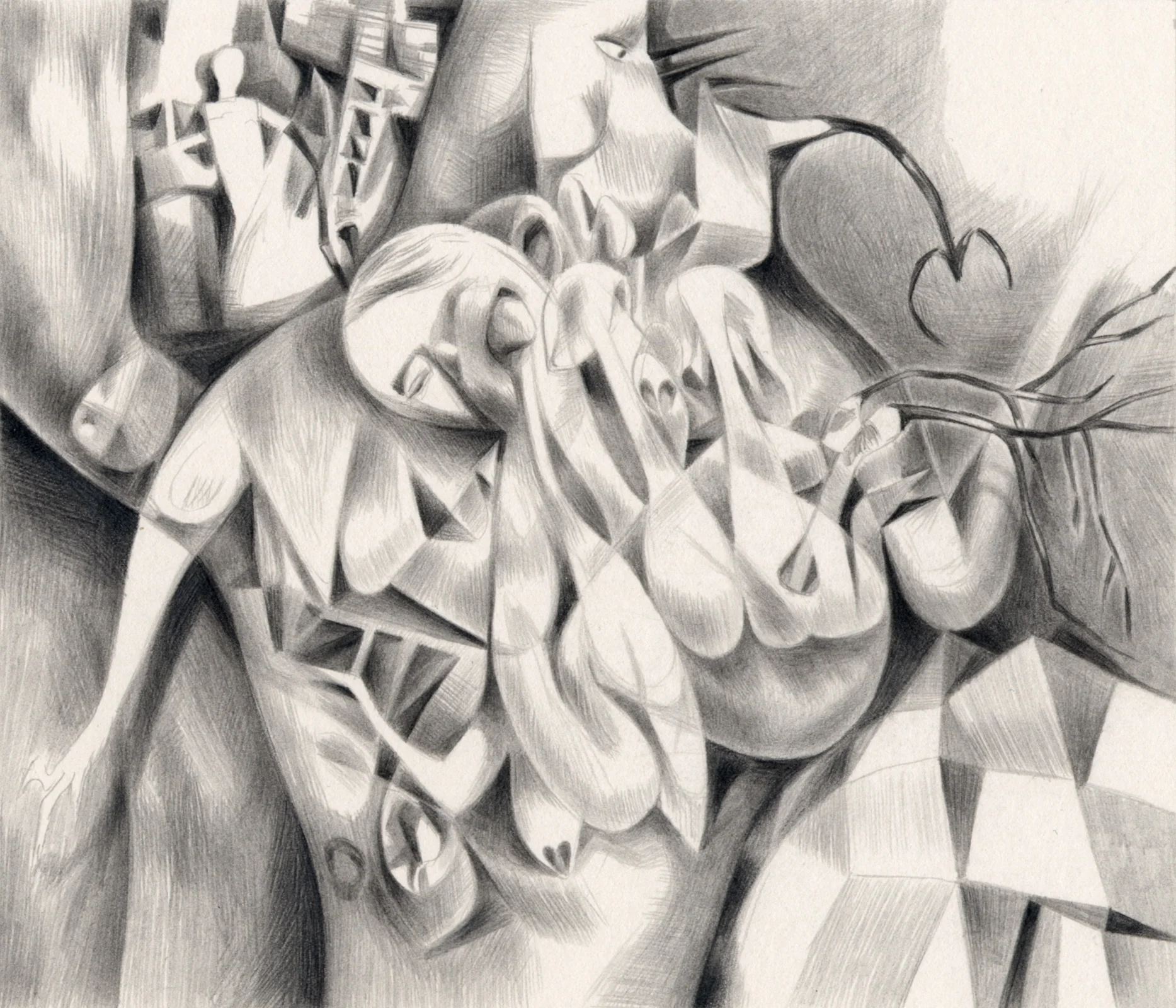 Conjoined , 2003. Graphite on paper. 7" x 6".