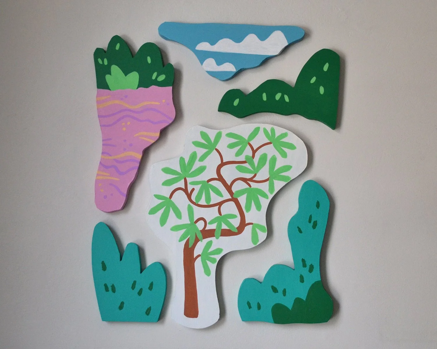  ↑ Red River Gorge Cut wood and acrylic paint 26” by 40”   