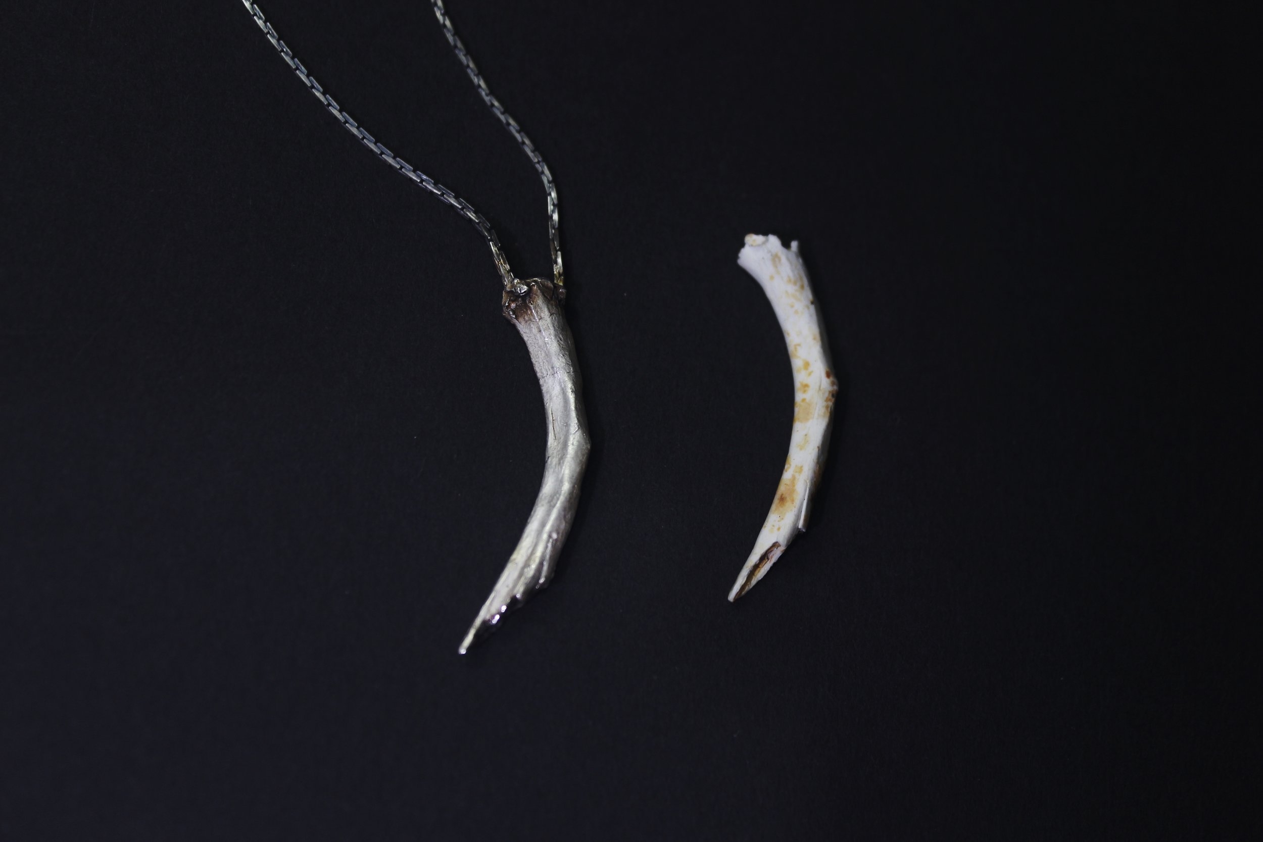 rib pendant on a long chain