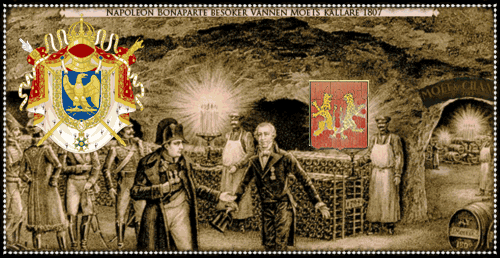 Napoléon &amp; Jean-Rémy Moët - chef de cave - i champagnekällaren hos Moët &amp; Cie. (1833 Moët &amp; Chandon). NB beställer 300 bouteilles av Moët. - Caveau de sabrage.