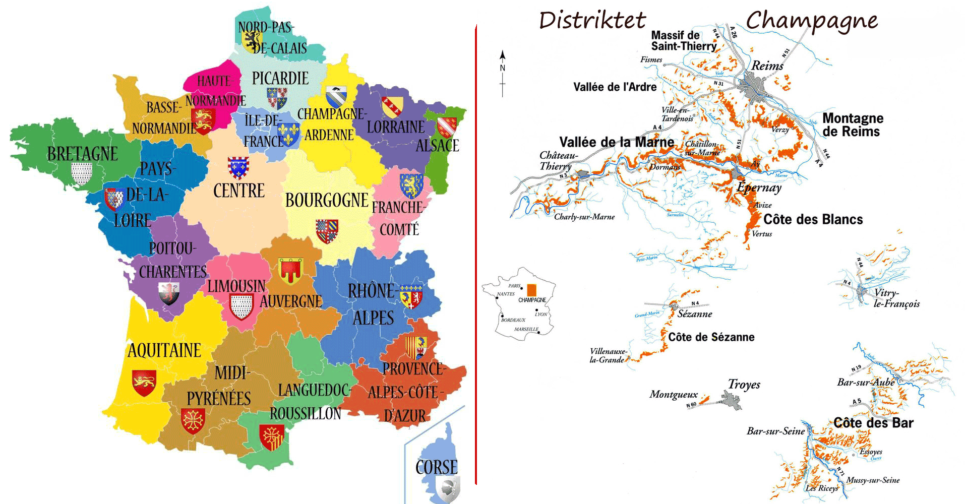 Karta Champagnedistriktet Frankrike | Karta östkusten