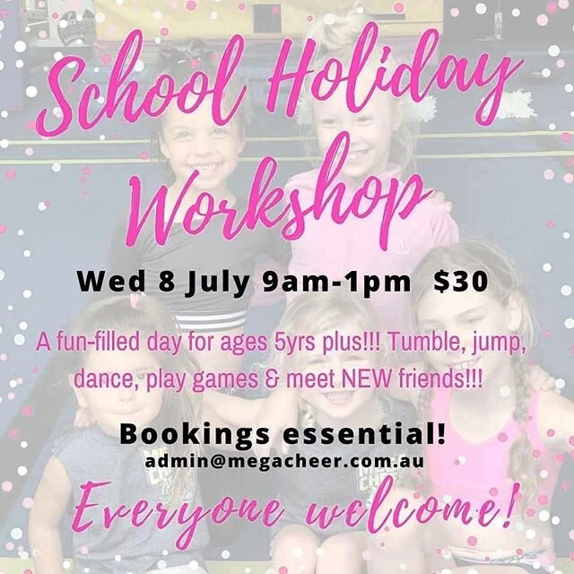 ✨
💛Can you believe it's School Holiday time already again!!!
✨
💛We'll be having a one week break from this Sunday 28 June to 5 July.
✨
💛Term 3 classes resume on Monday 6 July!!
✨
💛Mega School Holiday Workshop🌸🤸🏼&zwj;♂️
✨
💛Don't forget we have a School Holiday Workshop on Wednesday 8 July from 9am - 1pm! Bookings are essential! Bring your friends!
✨
💛ALL WELCOME!!!