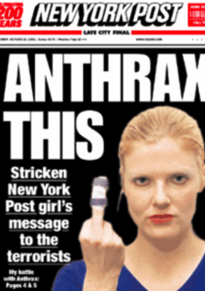 The NY Post front page during the 2001 anthrax attacks