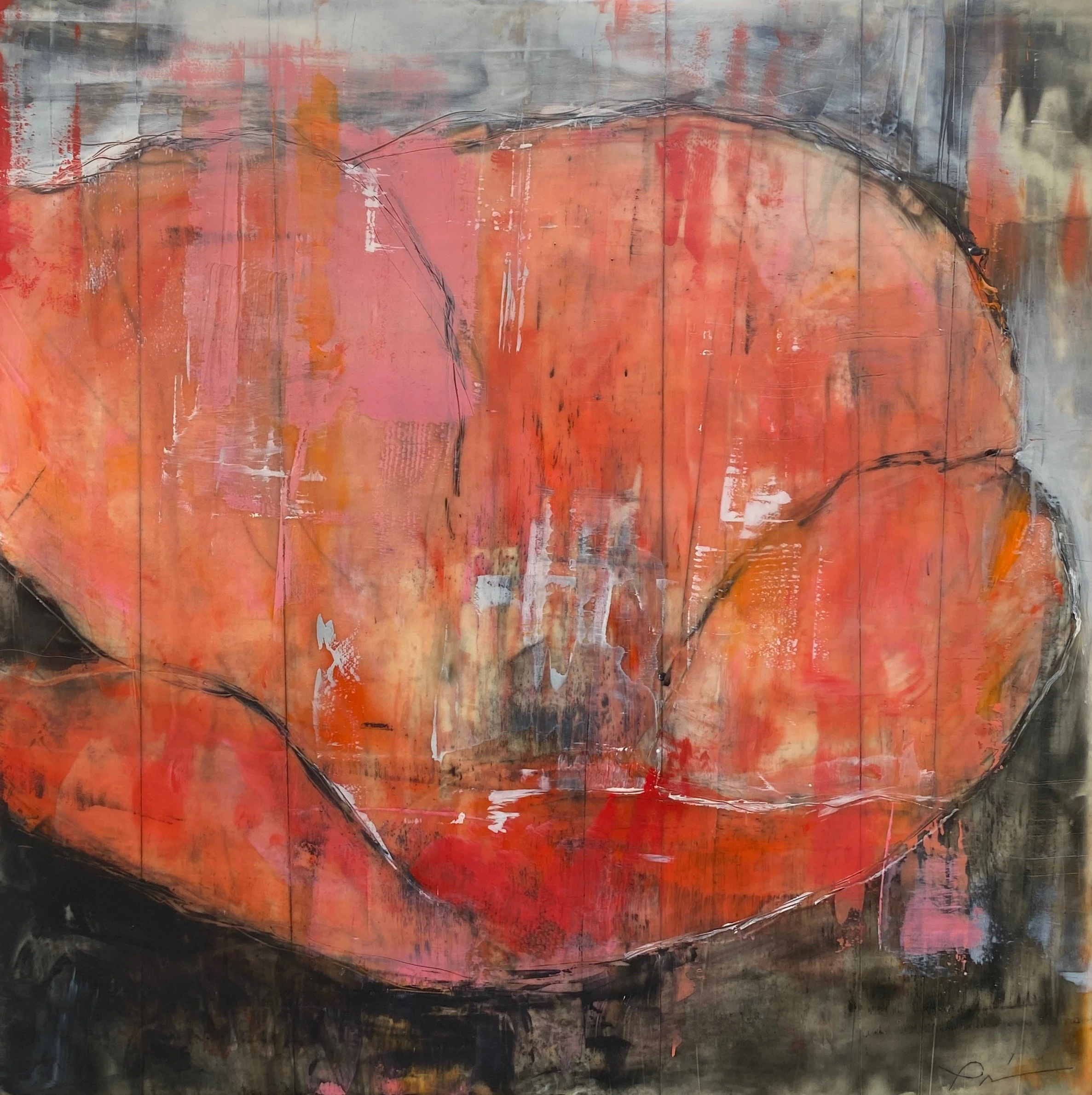 "Coral Poppy" 16" x 16"