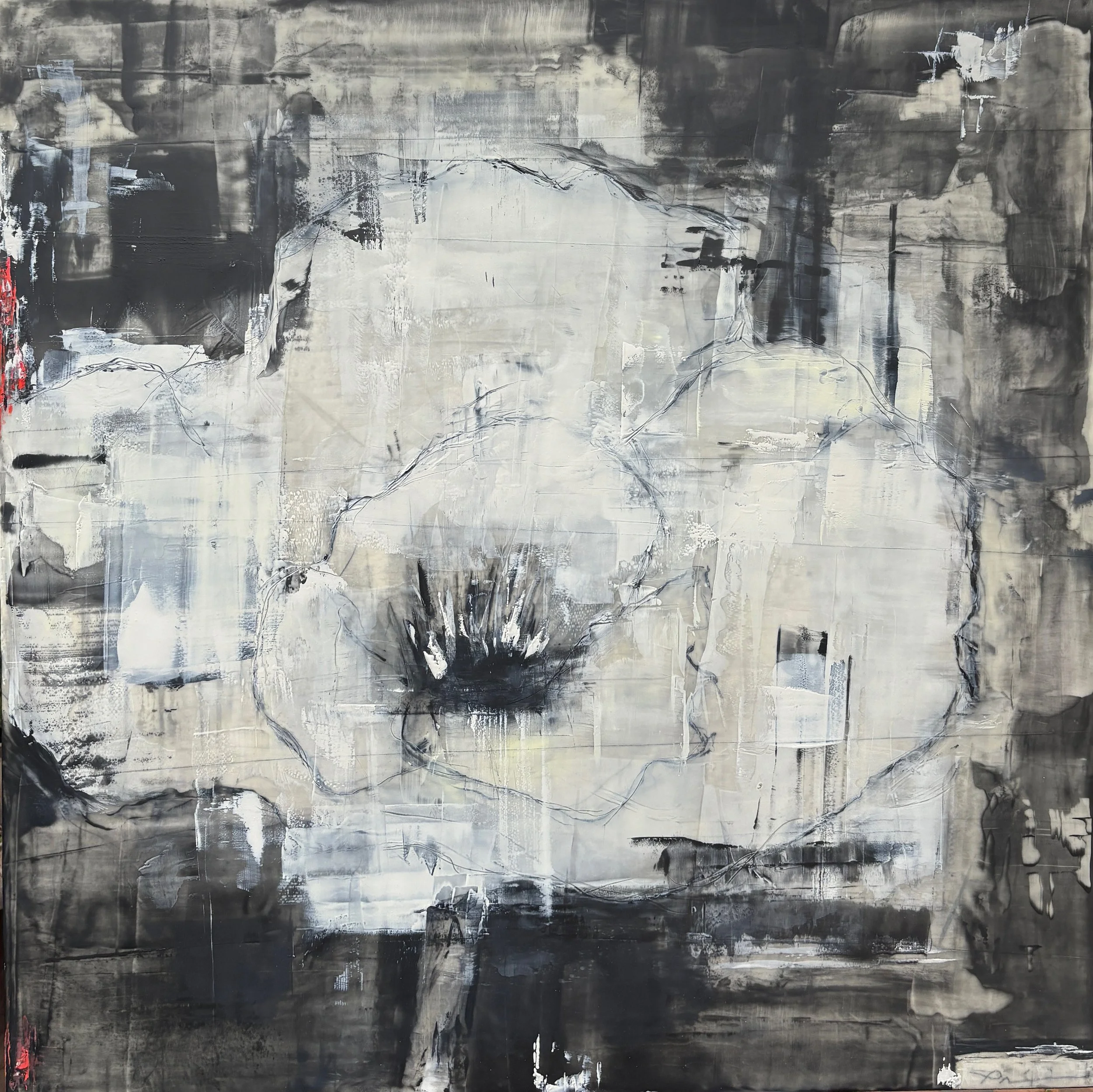 Vellum Petals, Coral Glimpse 30" x 30"