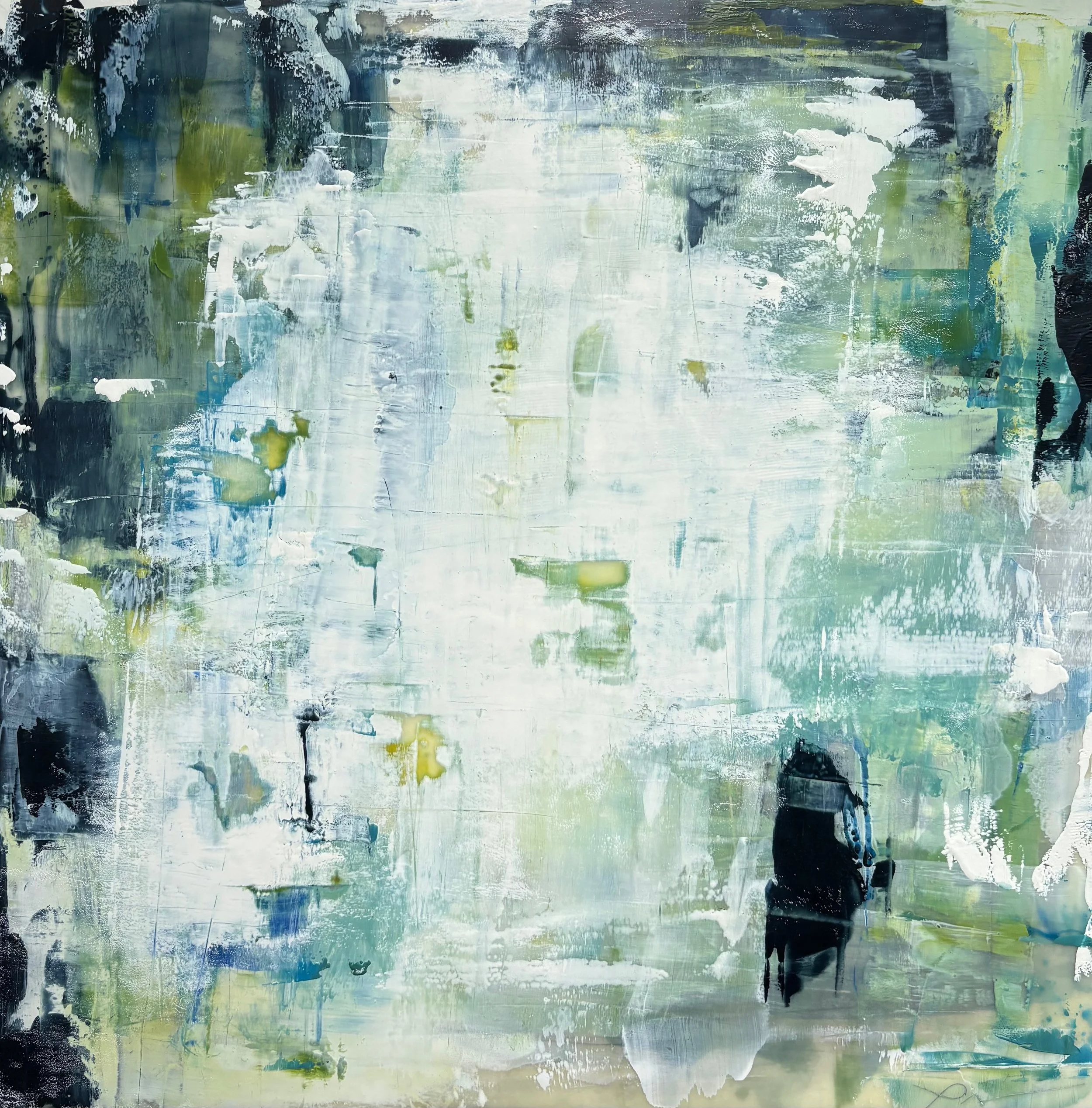 "Indigo, Kelp and Seafoam" 16" x 16"