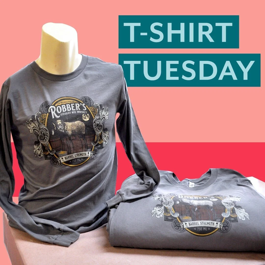 It's T-SHIRT TUESDAY!! Support local by checking out the @lacrossedistillingco Robber's Rye long sleeve t-shirt! https://shop.lacrossedistilling.co/products/robbers-rye-long-sleeve 

Find out more about ON3 Print + Design&rsquo;s #screenprint service