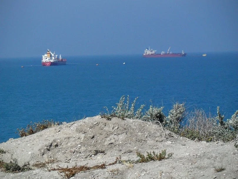 Ashkelon Overlooking Freighter On Mediterranean Sea 