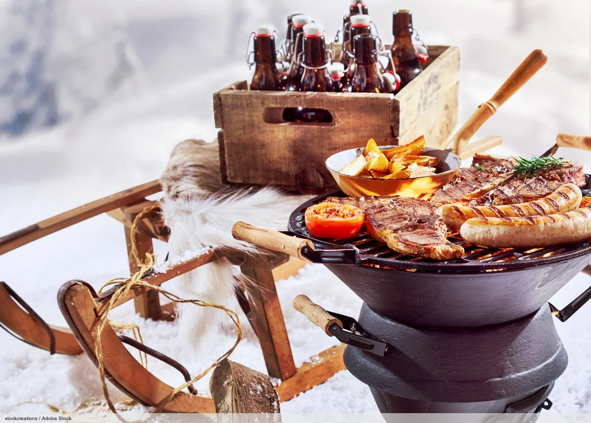 Winter barbecue outdoors in the snow