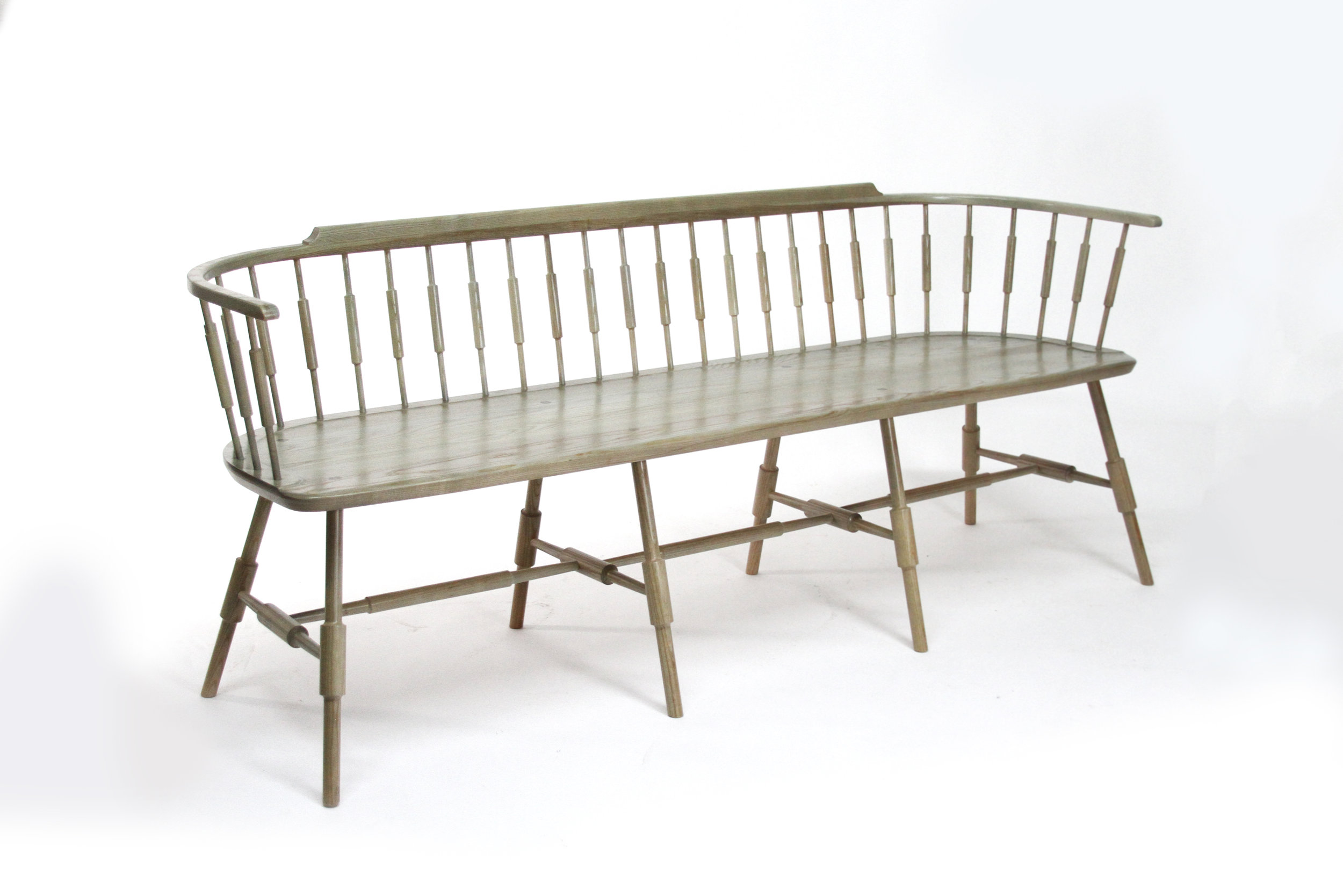 52" Loveseat Atlantic Low Back Settee Bench Sky Blue Stain Ash Warp and Weft Sunroom Interior Design