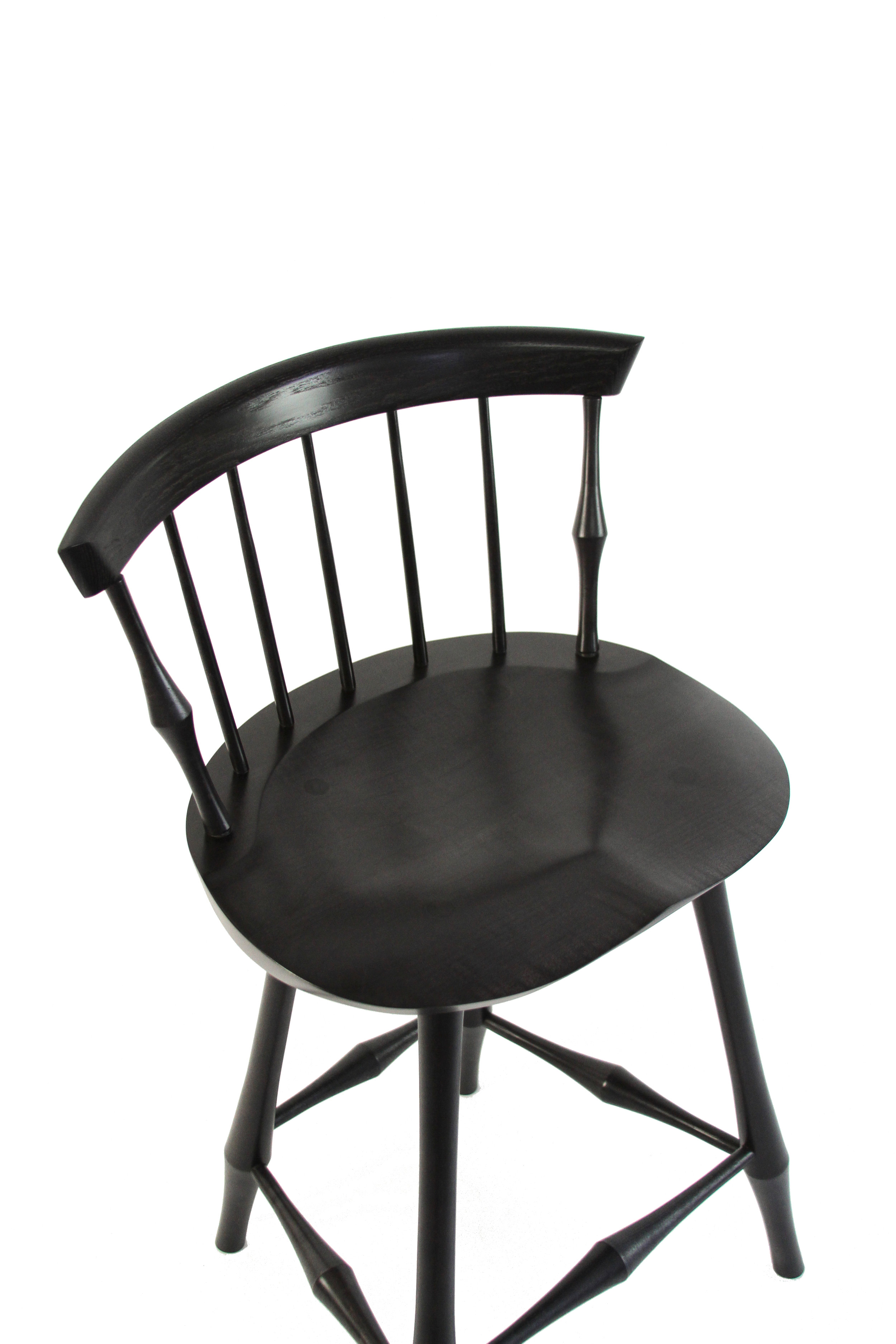 O&G Studio Wayland Fan Back Bar Counter Stool Windsor Contemporary Dining Chair Side Chair Ebonized Black Stain on Maple