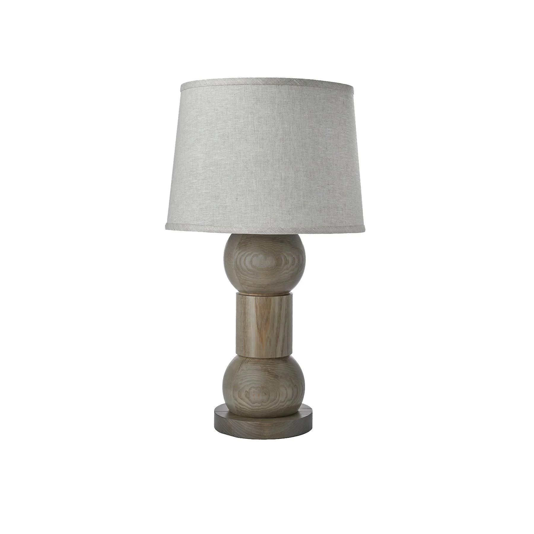 The Orion Lamp is a made-to-order solid hardwood lamp from O&G Studio, shown here in lichen grey stain on ash