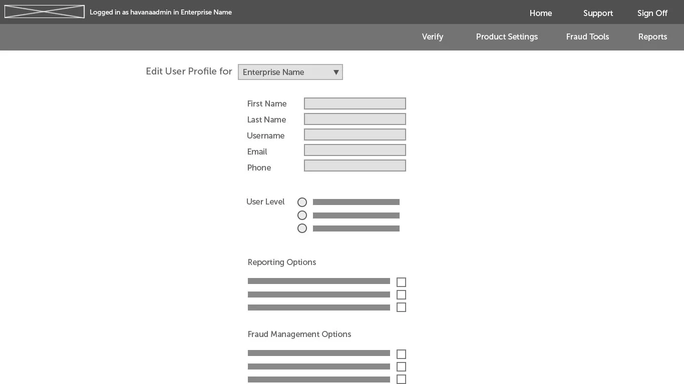 Add User Account Page Wireframe