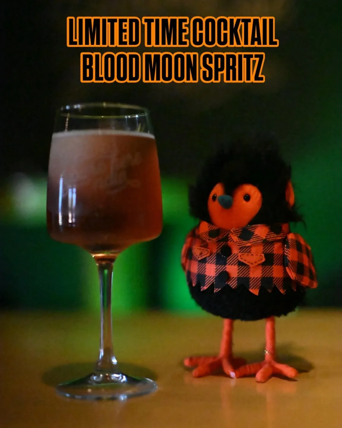 We're pouring our new Halloween-Inspired Cocktail, Blood Moon Spritz!
It's a delicious blend of sparkling rosé Cava, Chambord, lime juice and some lovely accent ingredients!
It's here until it isn't, most likely today and tomorrow. #relaxyou