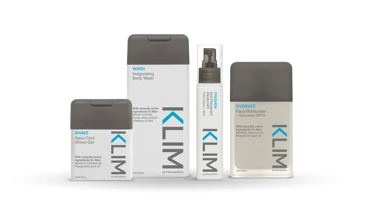 Packaging utilised a distinctive vertical application of the brand to differentiate the product on shelf. A sophisticated blue and grey colour palette helped to unify the range and distinguish Klim as a skin fitness product, anchored in heritage and sporting pedigree.