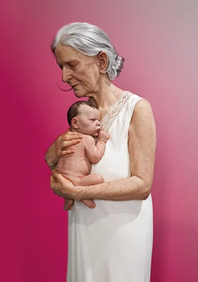 Sam Jinks Woman and child 2010 silicone, pigment, resin, silk, human hair 145 x 40 x 40 cm Collection of the artist © Sam Jinks. Image courtesy of the artist, Sullivan+Strumpf, Sydney and Institute for Cultural Exchange, Tübingen