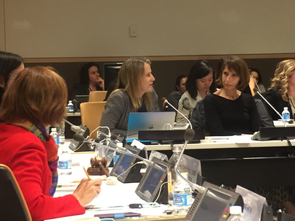 WINGS WorldQuest Managing Director Yael Jekogian, center, speaks during a Women in Innovation and Connectivity conference at the United Nations in New York City. Photo by Bianca Fortis.