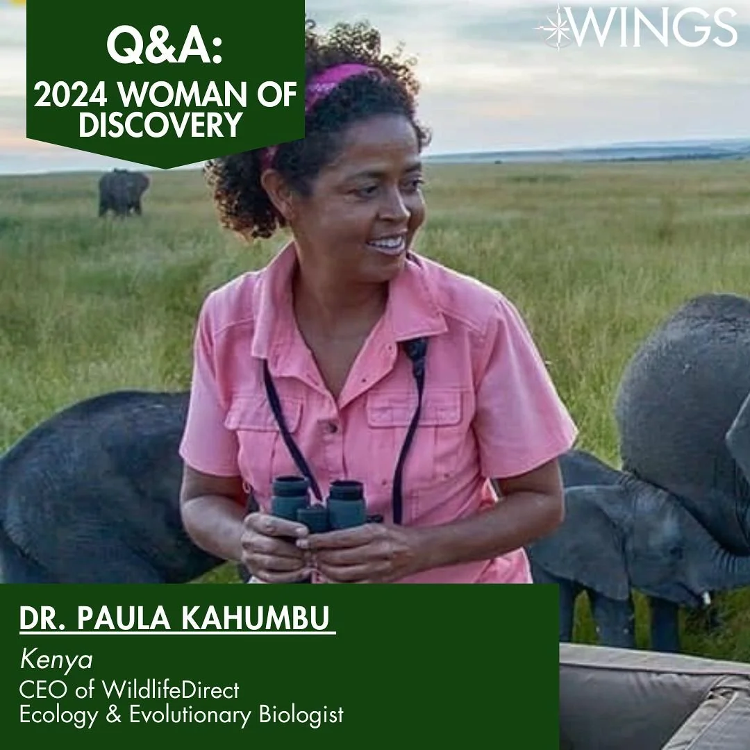 Leading up to our Women of Discovery Awards we are sharing a ✨special Q&amp;A series✨ with our 2024 fellows! Fourth up: Dr. Paula Kahumbu. She is a Kenyan conservationist &amp; the CEO of WildlifeDirect. Paula has been instrumental in redefining wild