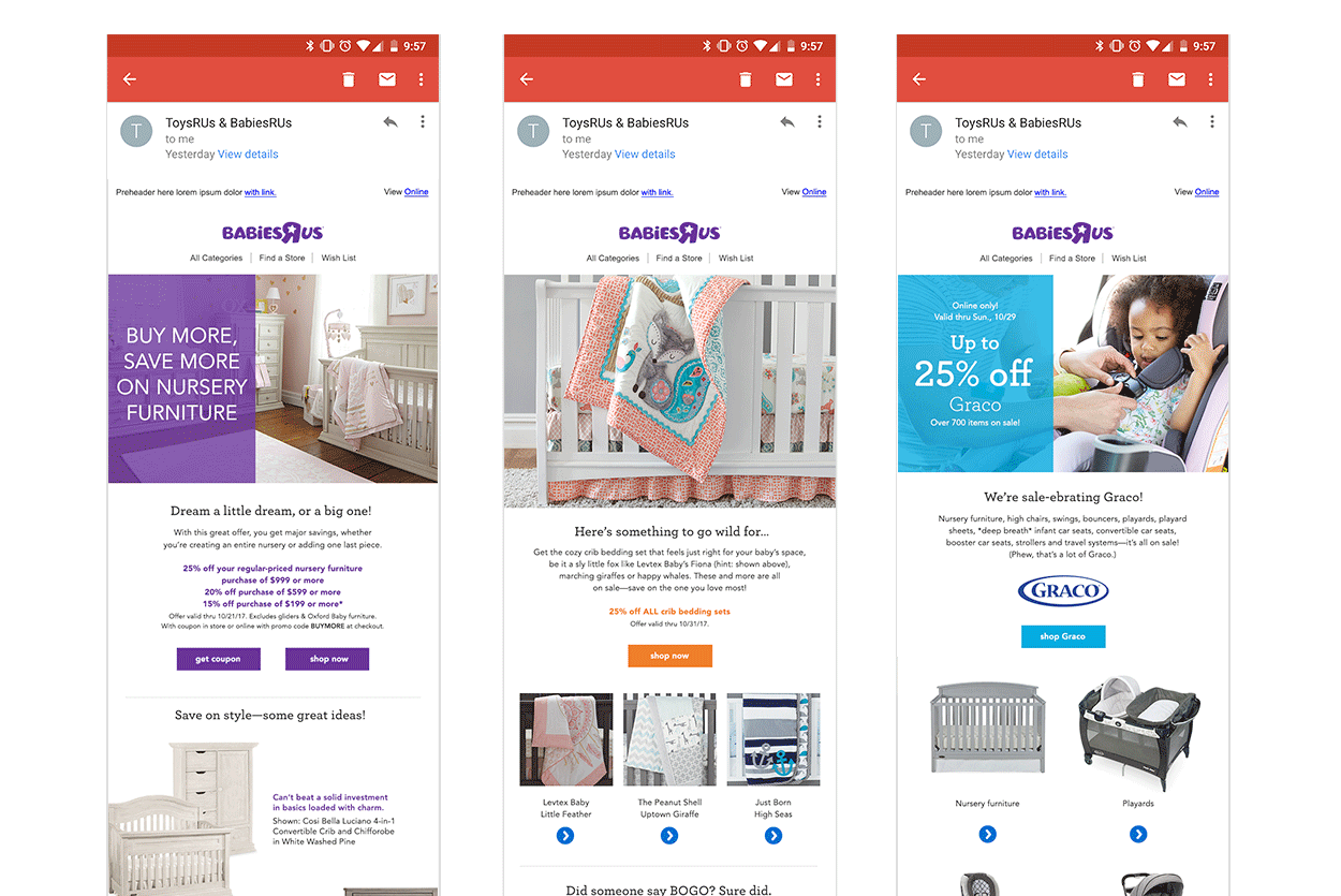  Promotional emails for Babies"R"Us. 
