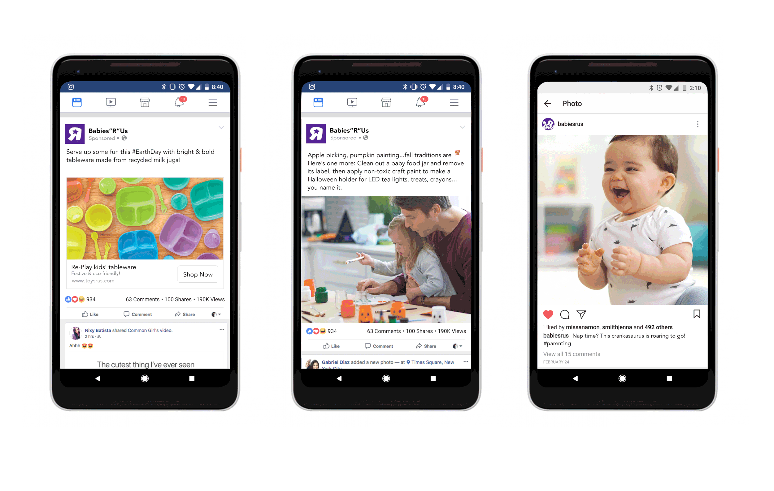  Facebook and Instagram engagement posts that appeared live on the Babies"R"Us feed. 