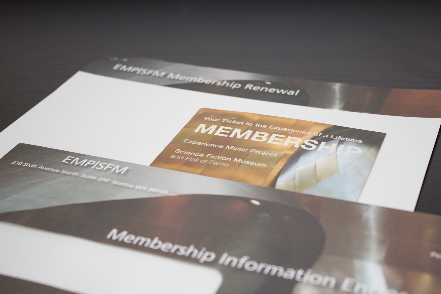 Updated membership materials for the newly merged Experience Music Project and Science Fiction Museum.