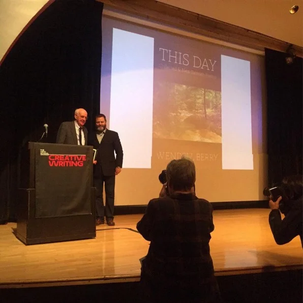 Wendell Berry with Nick Offerman at National Book Critics Circle.