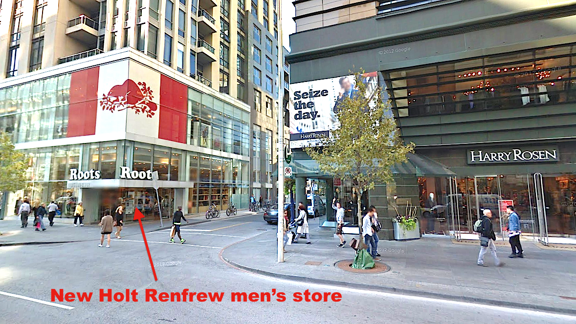 Competitors Harry Rosen and Holt Renfrew will be close neighbours. Photo: Google Streetview