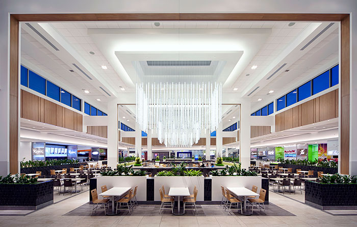 Stunning food court renovation at Les Galeries d'Anjou. Photo: Savoia Canada Inc .