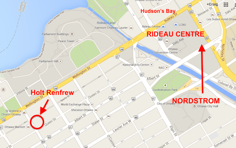 Holt Renfrew's small Ottawa store is a distance away from busy Rideau Centre. 