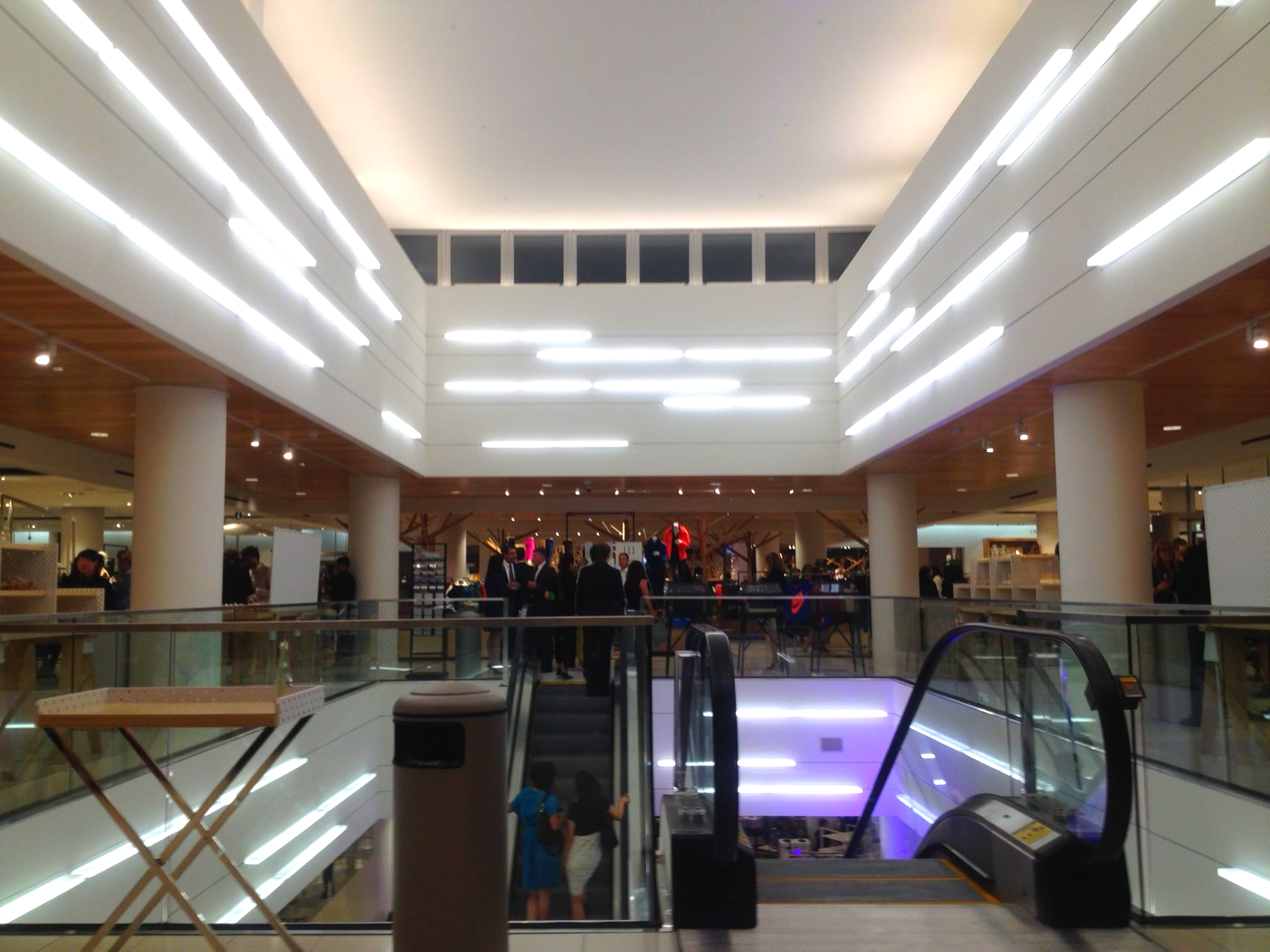 The store's escalator well featured modern lighting and, in the daytime, natural light (this photo was taken at 9:30pm)