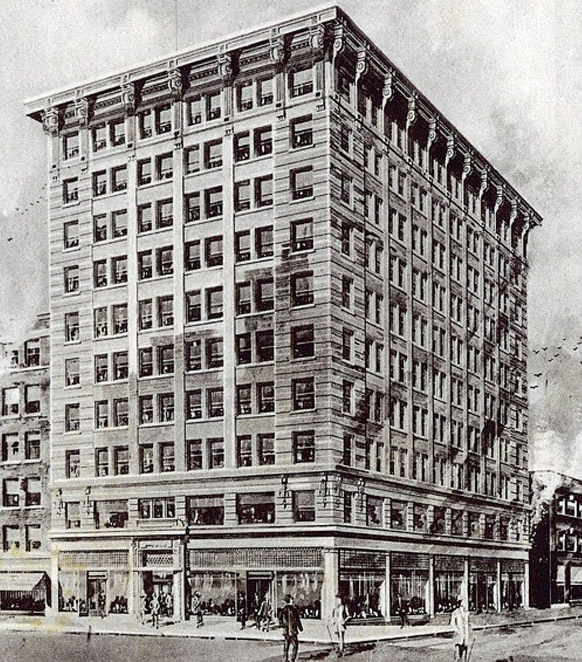 Architect’s rendering of Mackie Block constructed between 1912-18 and now known as the Lancaster Building. Photo: http://archiseek.com
