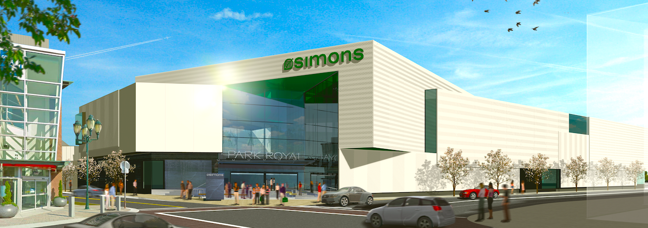 Updated rendering of the West Vancouver Park Royal store, via LEMAYMICHAUD Architecture Design.