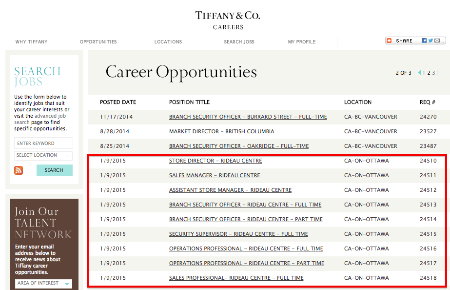 Click image for Tiffany &amp; Co. Ottawa job postings.&nbsp;