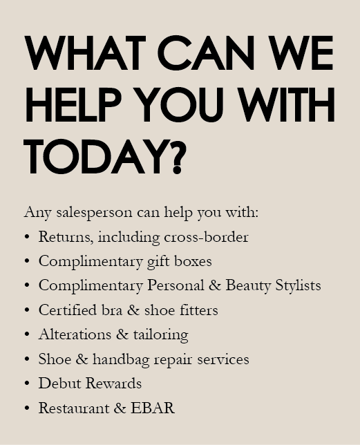 The sign lists all the various services Nordstrom offers