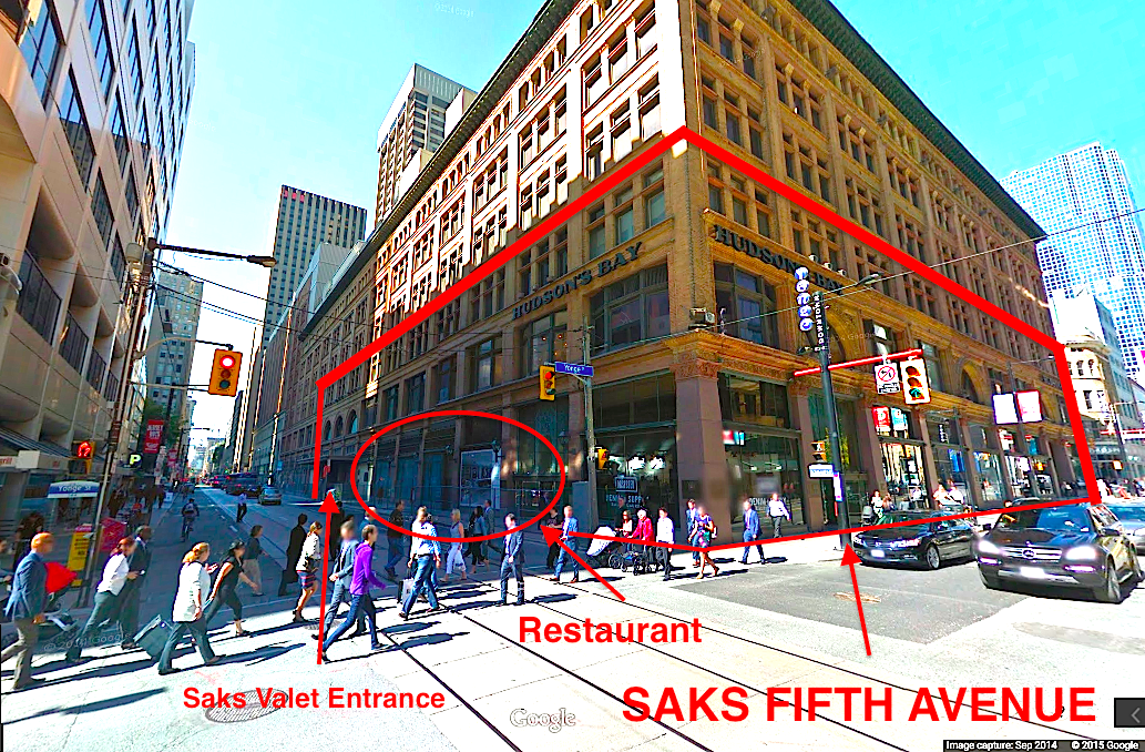 Corner of Yonge Street and Richmond Street, looking northwest. Photo: Google Street View screen capture. 