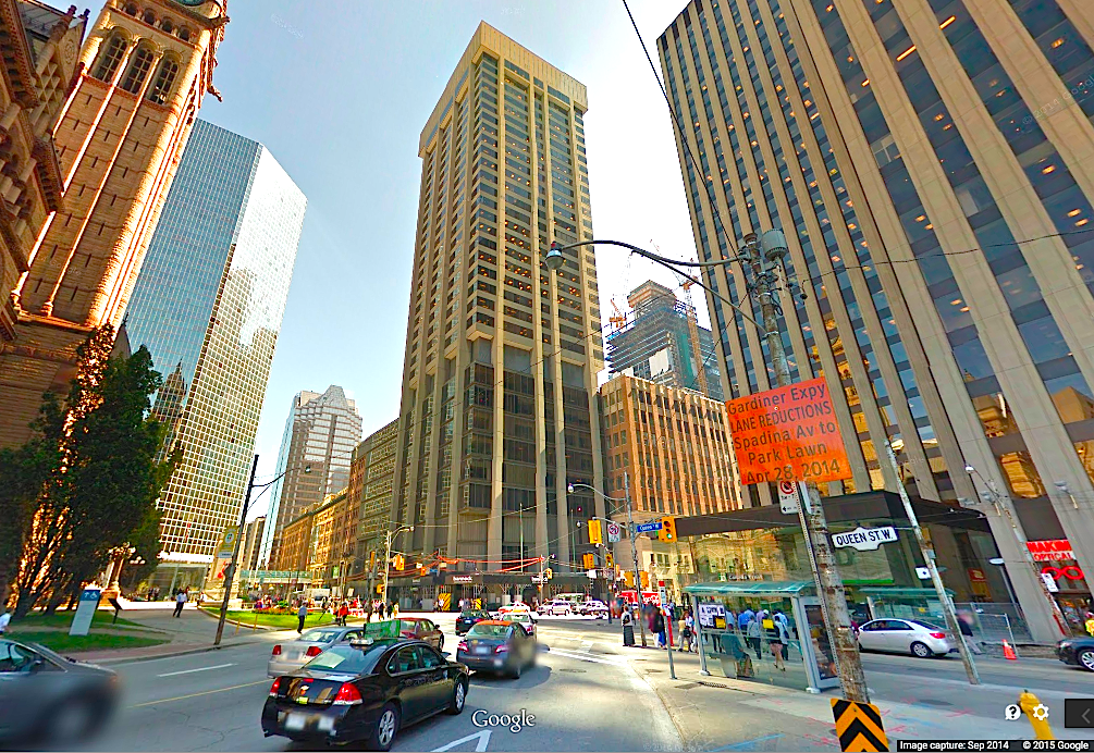 Some office space on the lower floors of the adjacent Simpson Tower will become retail space for Hudson's Bay, according to a store planner. Photo: Google Street View screen capture. 