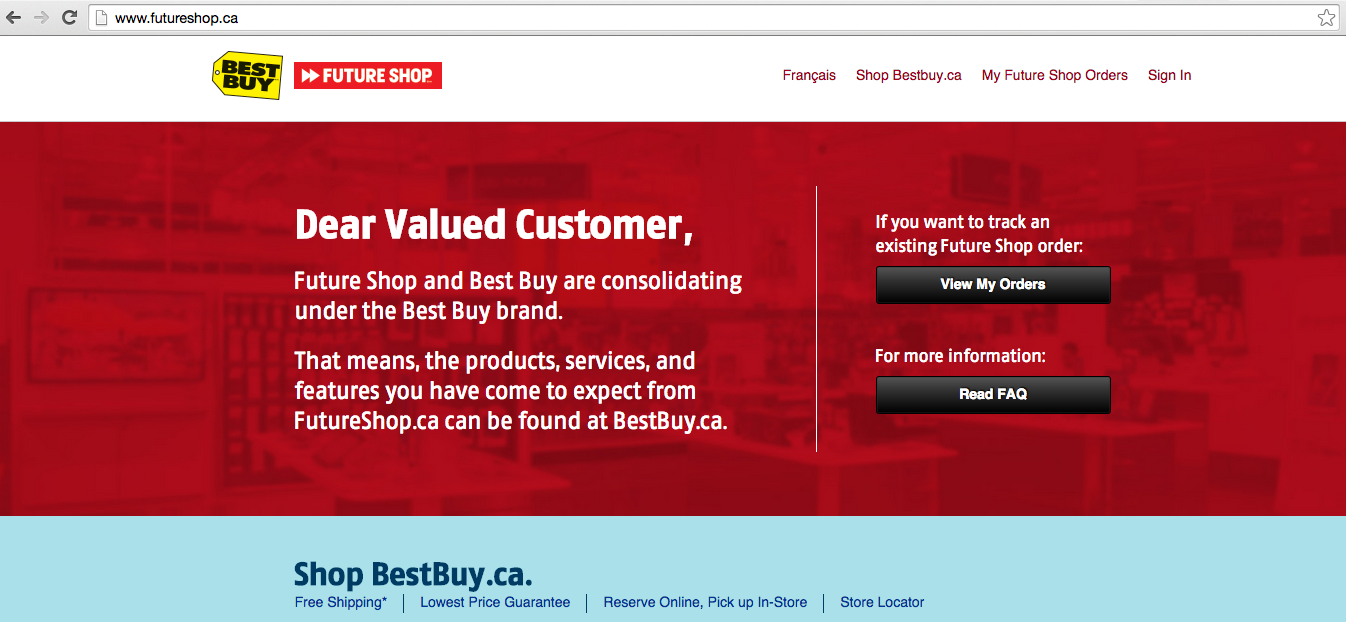 Screenshot from Future Shop's website