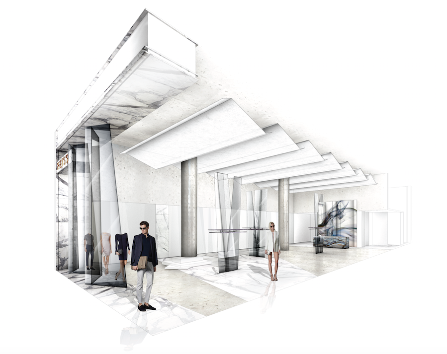Reiss Creative Director James Spreckley and interior design agencey, d-raw were behind the Toronto store design concept. Rendering: Reiss