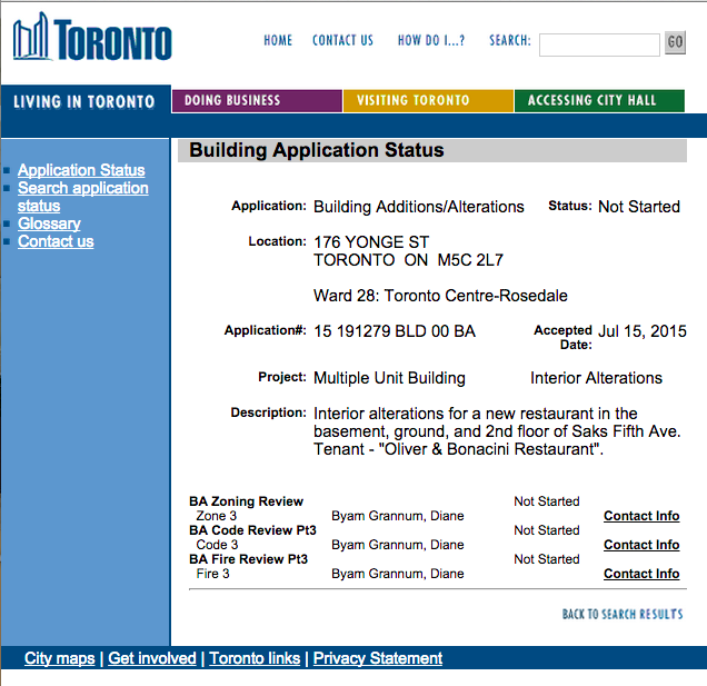 Click image for City of Toronto application