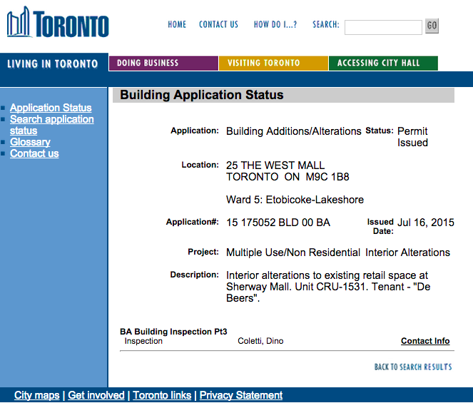 Click image for City of Toronto application