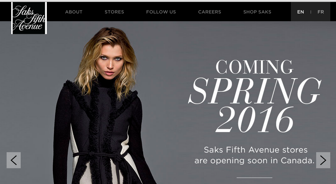 Screen capture, Saks.ca