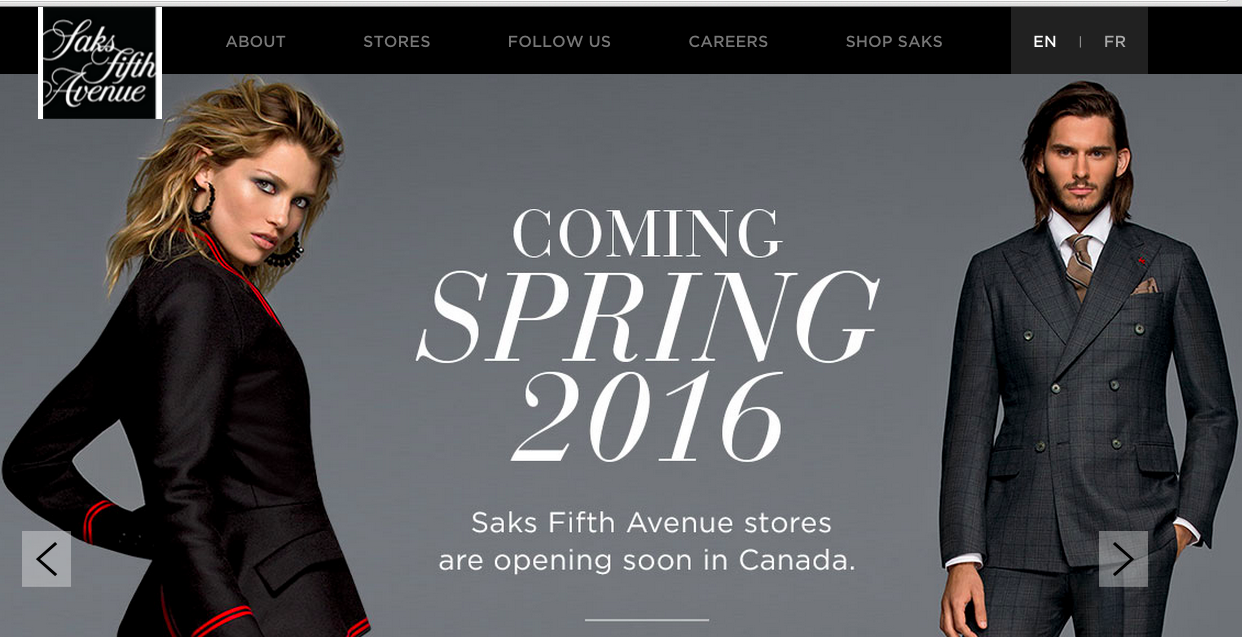 Screen capture, Saks.ca
