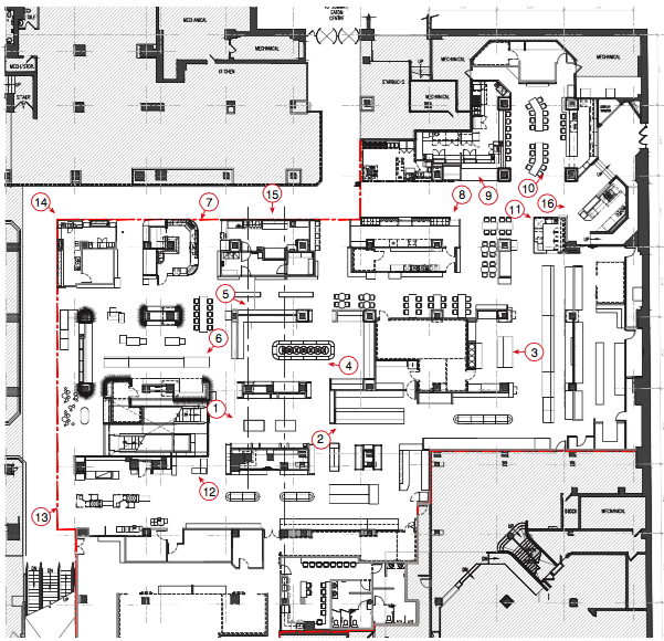 Floor plan of Saks food hall by Pusateri's, Toronto Eaton Centre Queen Street