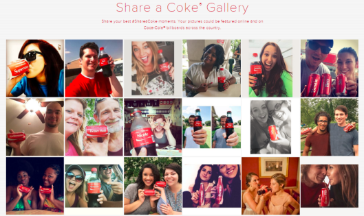 Screenshot of Coca-Cola’s “Share Gallery” at   shareacoke.com  : This is essentially the “home” for the ongoing campaign which has seen countless images of people “share-a-coke” online.