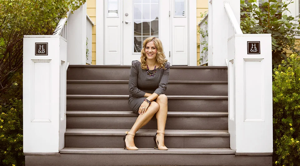 Rachel Mielke on the steps of the Regina flagship. Photo: Hillberg &amp; Berk